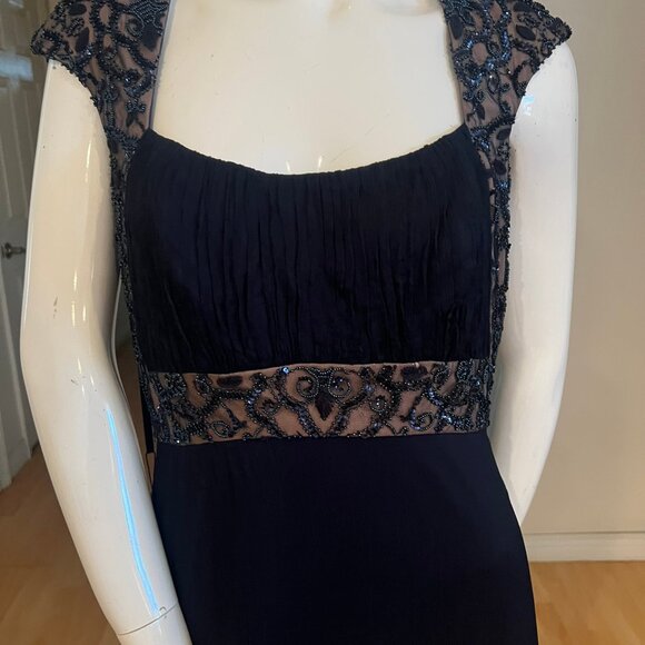 $538 TADASHI SHOJI COLLECTION SILK BEADED TRIM GOWN SIZE 12 NAVY - Picture 3 of 7